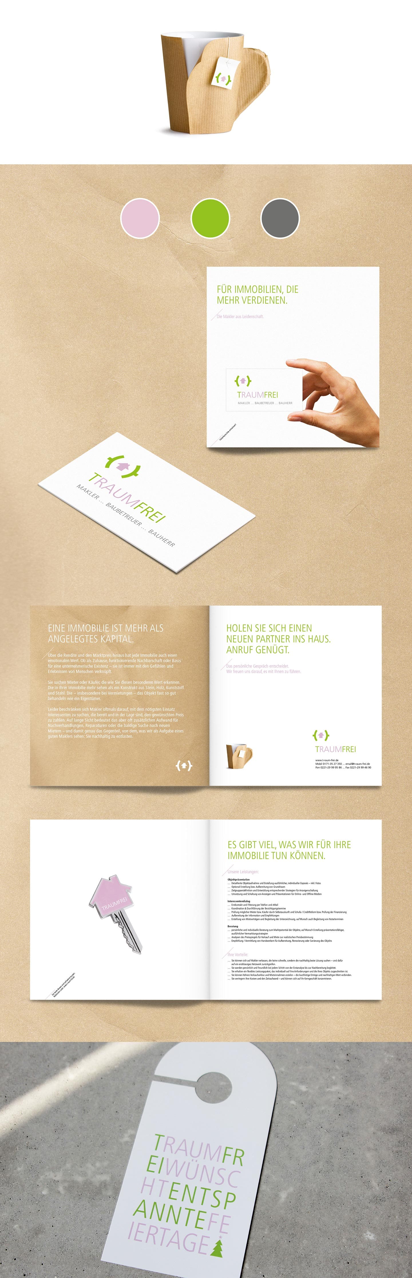 Corporate Design, Imagebroschüre und Weihnachtskarte für Traumfrei Immobilien.